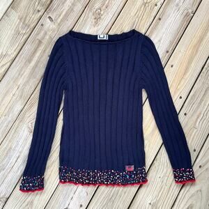 Adolfo Dominguez Women's Navy Confetti Trim Pullover Sweater Size M
